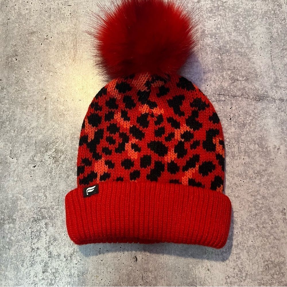 Fabletics Red Cheetah Print Beanie Winter Hat - image 1